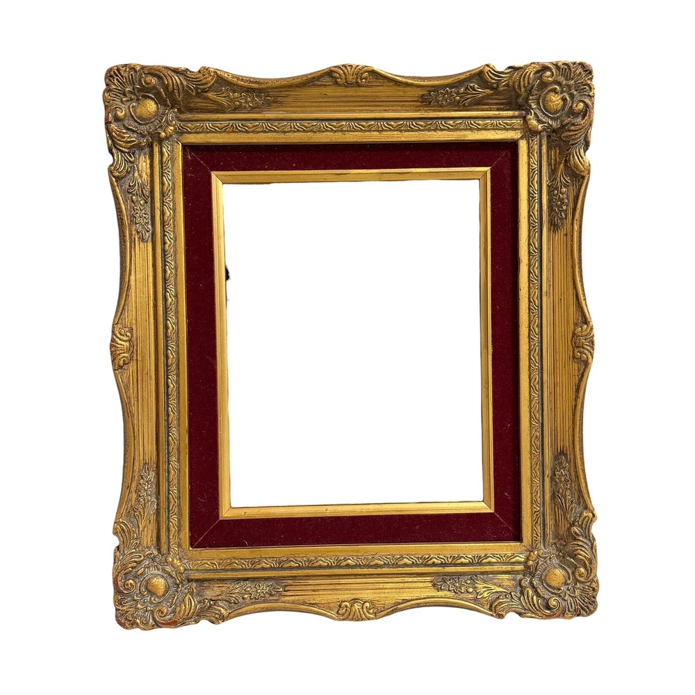 Vintage Ornate Gold Wood Picture Frame Red Velvet Mat 8x10 Baroque Style 637/613